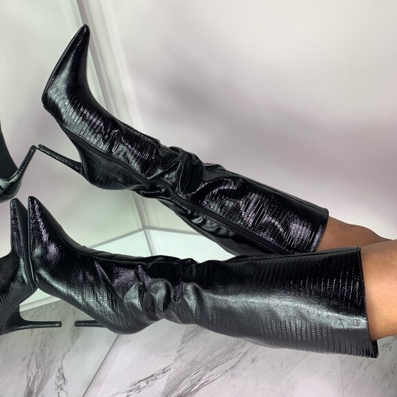 Roxi Croc Thigh Heel Boots - Picture 1 of 3